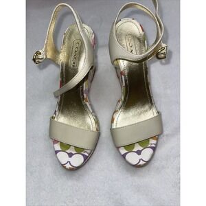 Coach Wedge Sandals Shoes Signature Heels Buckles Multi-color Size 6.5